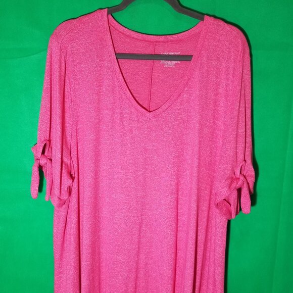 Lane Bryant Tops - Lane Bryant V Neck Women Plus 22/24 Pink Casual Tie Knot Sleeves Comfy Softy